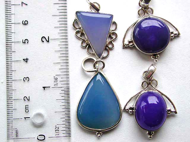 Sterling silver pendant with assorted geometrical design blue agate stone