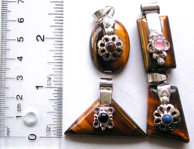 eye of the tiger pendant and charms - wholesale sterling silver tiger eye gemstone jewelry 