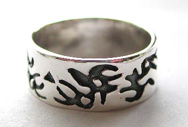 Wide band ring made of 925. sterling silver with black tattoo fire pattern