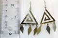 Carved-out open-triangle design fashion earring holding 3 diamond shape metal dangle on bottom, fish hook back 