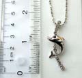 Fashion chain necklace with dolphin on multi mini clear cz stone embedded strip pendant at center