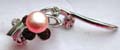 Fashion pin in flower pattern design with a genuine light orange / pink water pearl and cz stone inlaid, assorted color randomly pick