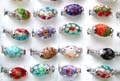 Fashion ring in thin band design with an elliptical shape flower glass bead at center, assorted color and design glass beads, randomly pick