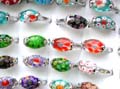 Fashion ring in thin band design with an elliptical shape flower glass bead at center, assorted color and design glass beads, randomly pick