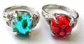Fashion ring in thin band design with an oval shape flower glass bead at center, assorted color and design glass beads, randomly pick
