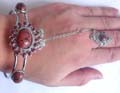 Fashion slave bangle bracelet-ring with imitation brown stone inlaid flower pattern decor
