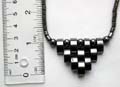 Hematite jewelry, multi mini cylinder shape beads forming fashion hematite necklace with multi mini half-moon and pearl shape beads forming triangle pendant decor at center, magnetic end