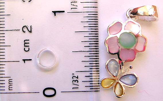 Sterling silver pendant in multi seashell stone forming flower butterfly pattern design  