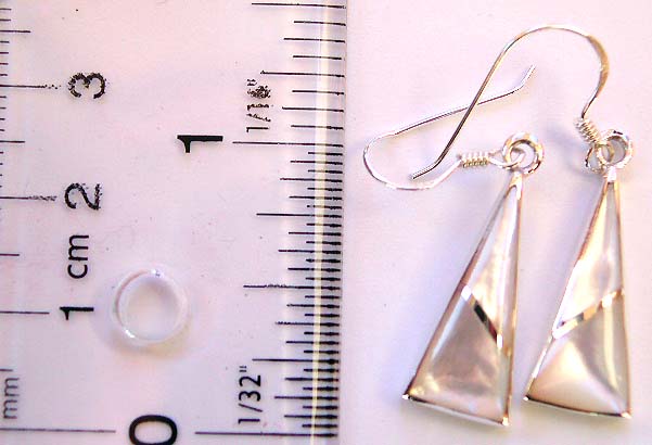 Sterling silver earring with triangular white mother of pearl seashell inlaid, fish hook back    