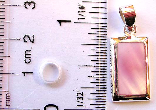 Sterling silver pendant with rectangular pinkish mother of pearl seashell inlaid    