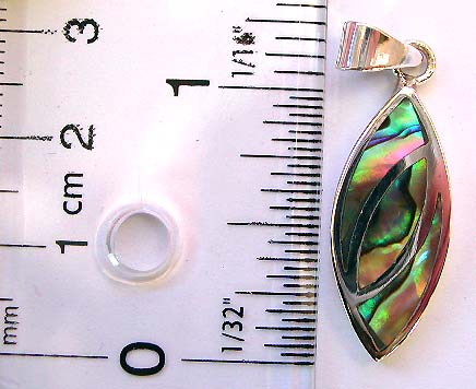 Double olive shape design sterling silver pendant with genuine abalone seashell inlai    