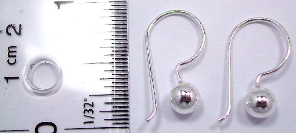Hook earring Bali direct importer offering sterling silver earring with wire hook holding a pearl shape bead 