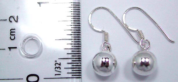 Sterling silver earring with a pearl shape bead hanging on bottom, fish hook back 