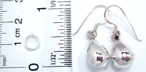 Fish hook sterling silver earring with water-drop shape pattern design