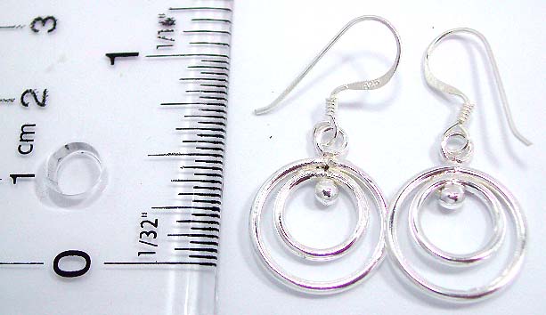 Sterling silver hook earring in double circle pattern design