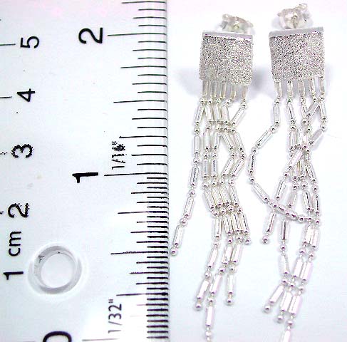 Chandelier earring wholesaler wholesale sterling silver stud earring with silver sand square pattern holding 5 dangle strings