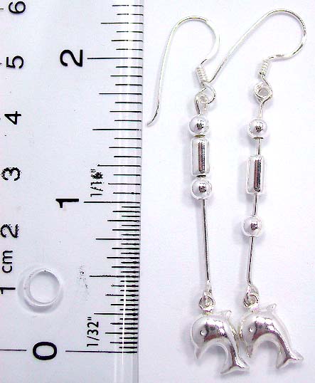 Jewelry for sea life lover wholesale sterling silver earring with beaded strip holding a dolphin pattern