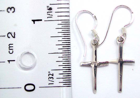 Cross earring in solid 925. sterling silver setting with fish hook back