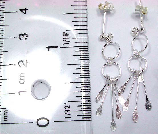 Unique jewelry online shop offering sterling silver stud earring with double circle holding 5 dangle strips