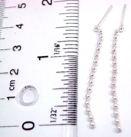 Sterling silver stud earring in long beaded string pattern design 