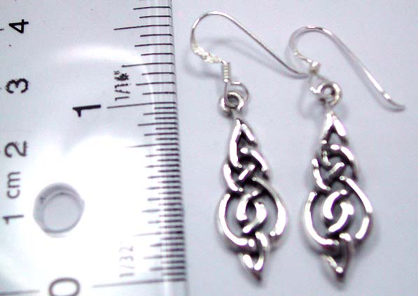 Celtic jewelry wholesale sterling silver fish hook earring in carved-out Celtic knot work design with sharp bottom      