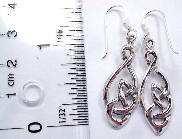 Sterling silver earring in Celtic twisted knot work pattern design with fish hook back for convenience closure      