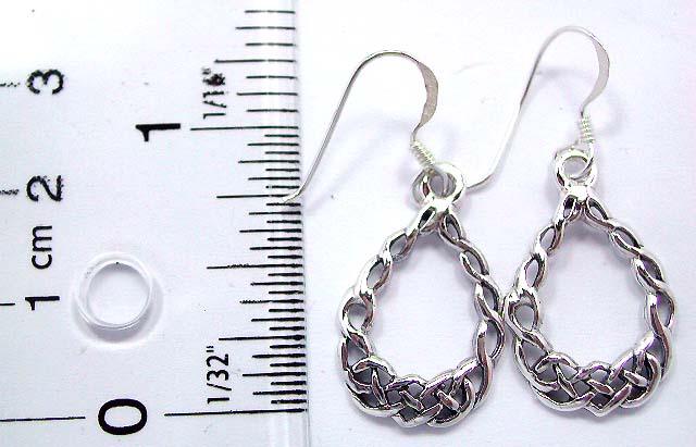 Loop shape design sterling silver earring with Celtic knot work decor around edge, fish hook back      
