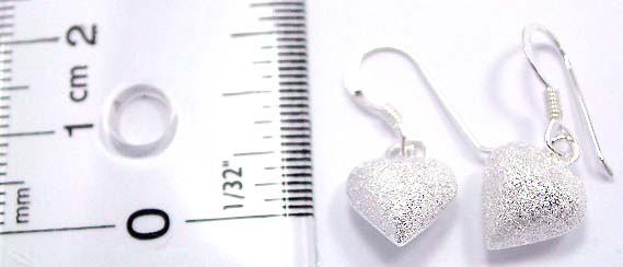 Stamped 925. sterling silver earring with silver sand cover heart love pattern design, fish hook back for convenience closure      