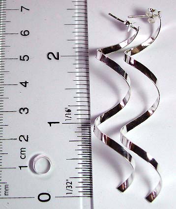Stud earring made of 925. sterling silver in large flat twisted line pattern design        