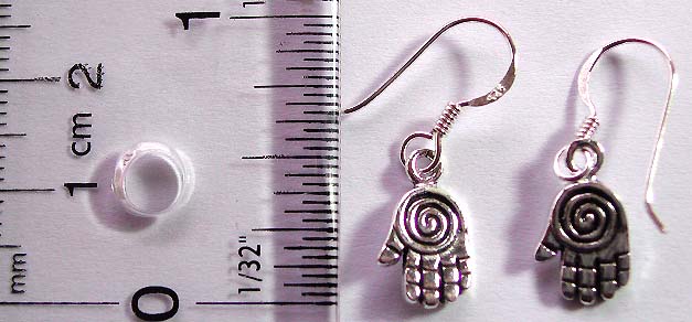 Spiral pattern decor palm hand design sterling silver earring with fish hook for convenience closure        