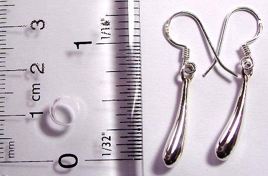 Stamped 925. sterling silver earring in mini curved long water-drop shape pattern design, fish hook back        