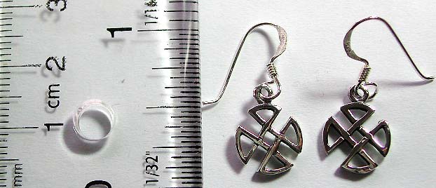 Sterling silver earring with carved-out Celtic twisted cross pattern decor        