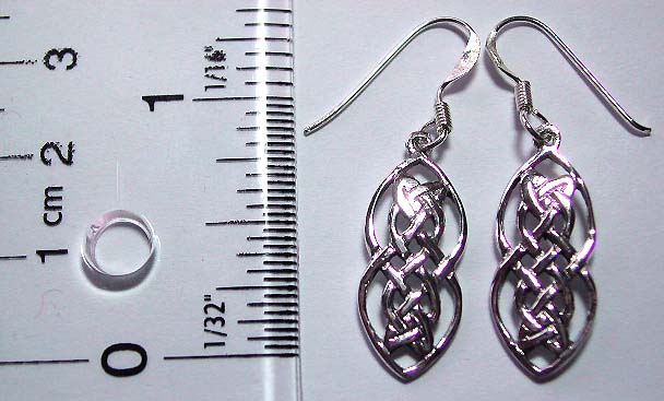 Fish hook sterling silver earring in carved-out Celtic weave knot pattern design        