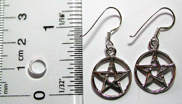Wicca symbol sterling silver earring with fish hook for convenience closure        