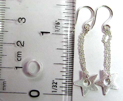 Sterling silver stud earring with long chain holding a twisted pattern on bottom        