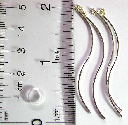 Sterling silver ear thread ( dangle string earring ) with mini chain holding a flat long wave strip on each end        