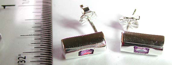 Sterling silver stud earring with mini purple color cz stone embedded at center        