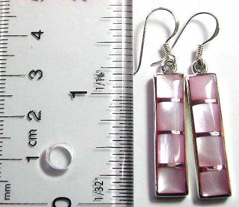 Sterling silver with line decor pinkish mother of pearl seashell stone