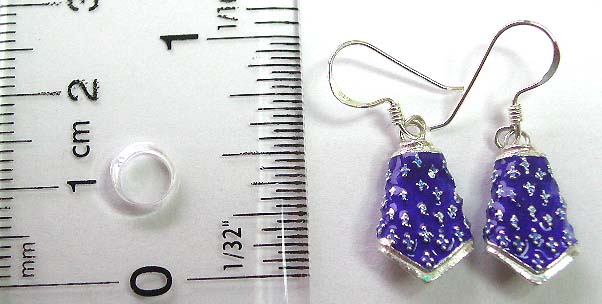 Sterling silver earring with enamel blue color and mini flower