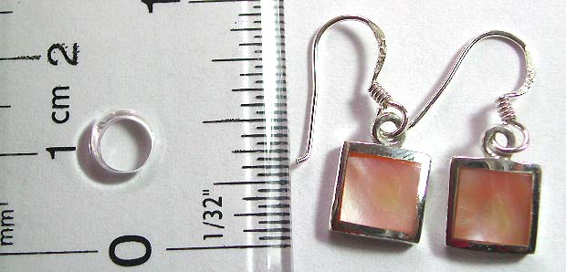 Sterling silver earring in square shape pattern design with genuine orange color seashell stone inlaid