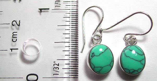Fish hook back sterling silver earring with genuine oval shape blue turquoise stone 