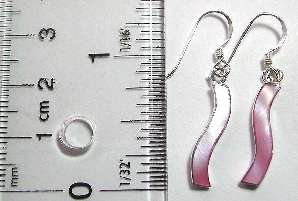 Sterling silver fish hook earring with pinkish mother of pearl seashell
