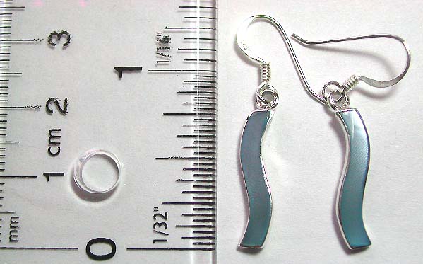 Sterling silver fish hook earring with blue mother of pearl seashell