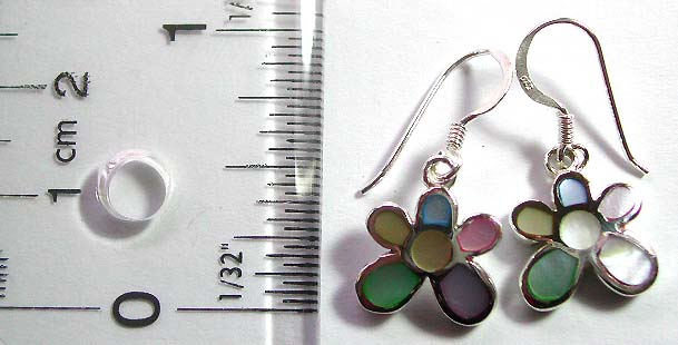 Sterling silver fish hook with 6 mini seashell stone forming flower