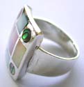 Sterling silver ring with 4 mini rounded abalone and 5 rectangular mother of pearl seashell stone embedded embedded rectangle pattern decor at center