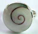 Sterling silver ring with a spiral pattern decor rounded white stone inlay at center