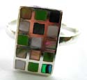 Sterling silver ring with multi mini square shape mother of pearl seashell embedded rectangle pattern decor at center
