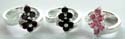 Think band sterling silver ring with 6 mini cz stones forming double flower pattern decor at center, assorted color cz stone randomly pick