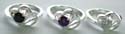 Sterling silver ring with carved-out heart shape pattern holding a rounded cz stone at center, assorted color randomly pick