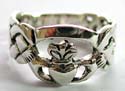 Claddagh sterling silver ring with hand-holding-heart pattern design in middle and knot work pattern decor on both sides